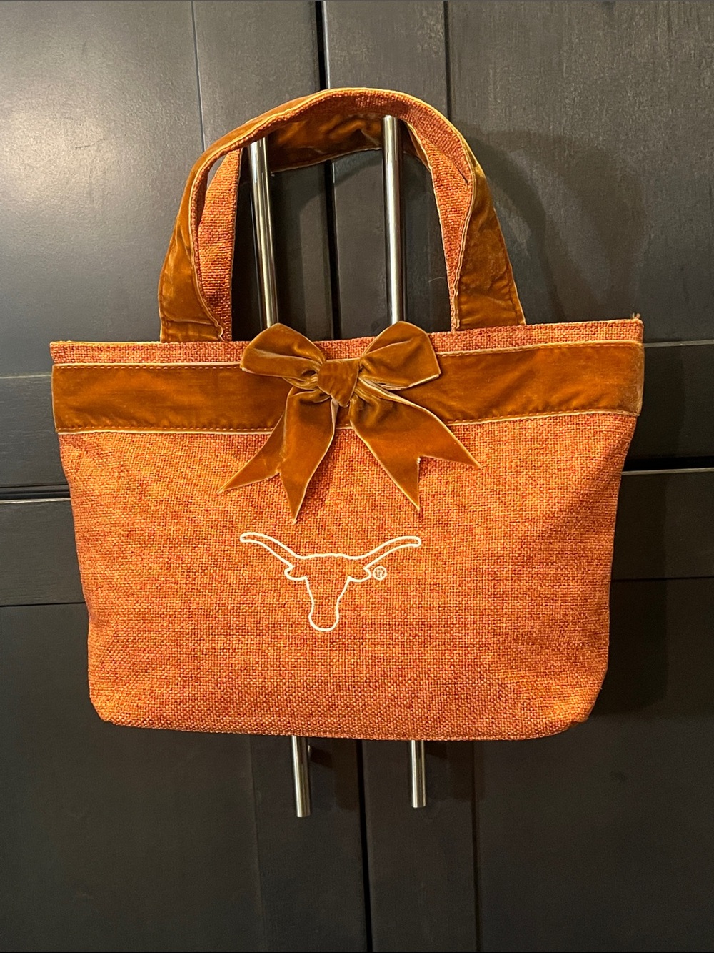 Texas Longhorns Orange Velvet-Trim Tote Bag with Bow.